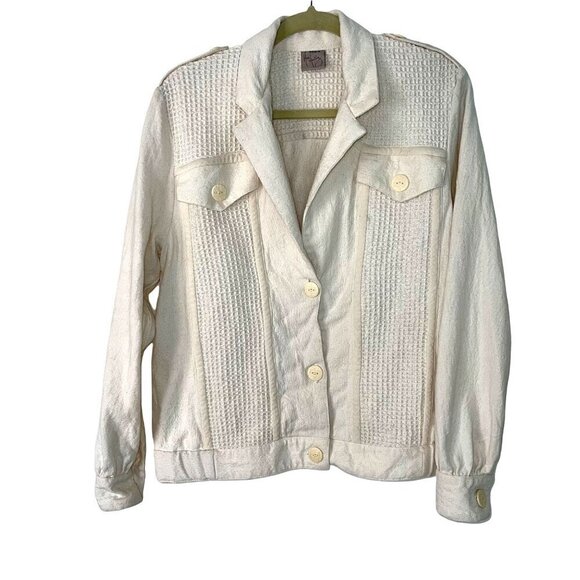 Martinez Vintage Womens Jacket Size Medium Cream Button Front Pure Cotton - Picture 1 of 9